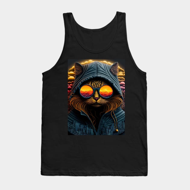 Hip Cat in the Sunset Tank Top by GozuDesigns